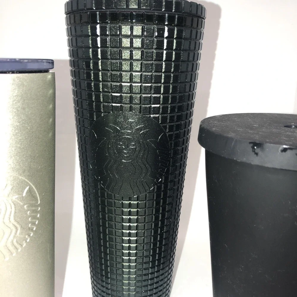 Starbucks Tumblers Lot Dark Green Studded Gold Black Lids No Straw Cold Beverage